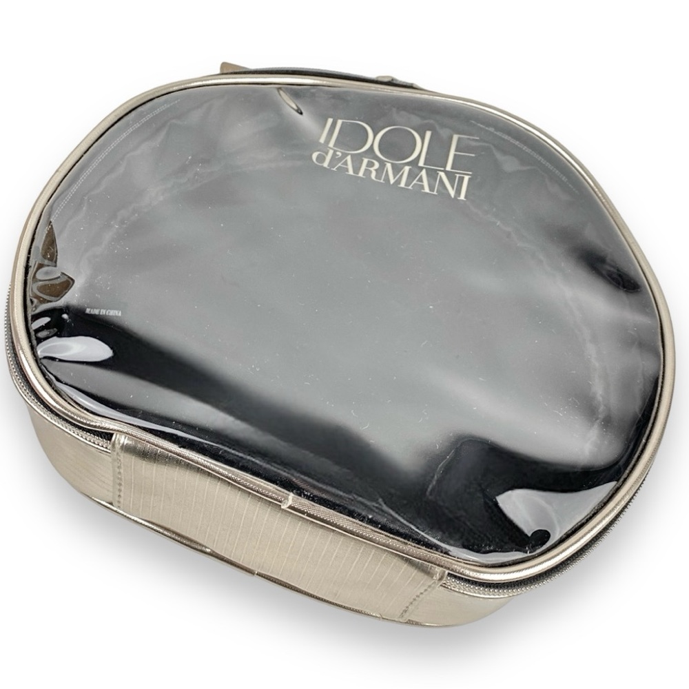 Idole D’Armani Makeup Case in Metallic Finish Clear Front Panel & Black Interior